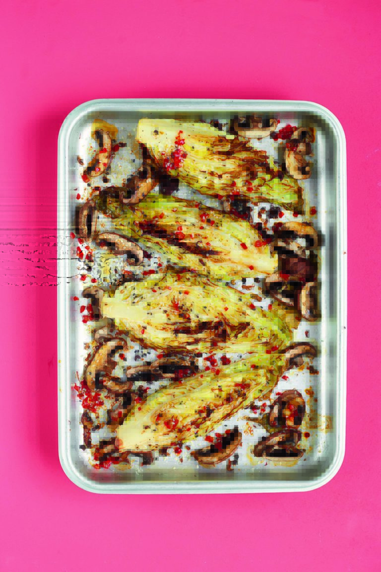 Whole Roasted Cabbage Quarters With Sichuan Pepper, Sesame and Mushrooms