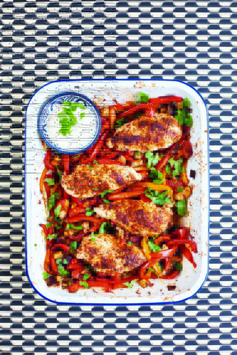 Spiced Roast Chicken With Peppers, Aubergine and Onion