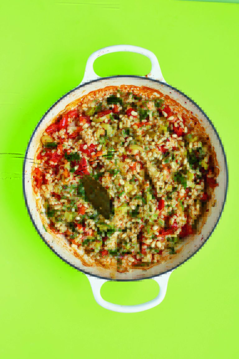 Gently Spiced Pearl Barley With Tomatoes, Leeks, Dill and Pine Nuts