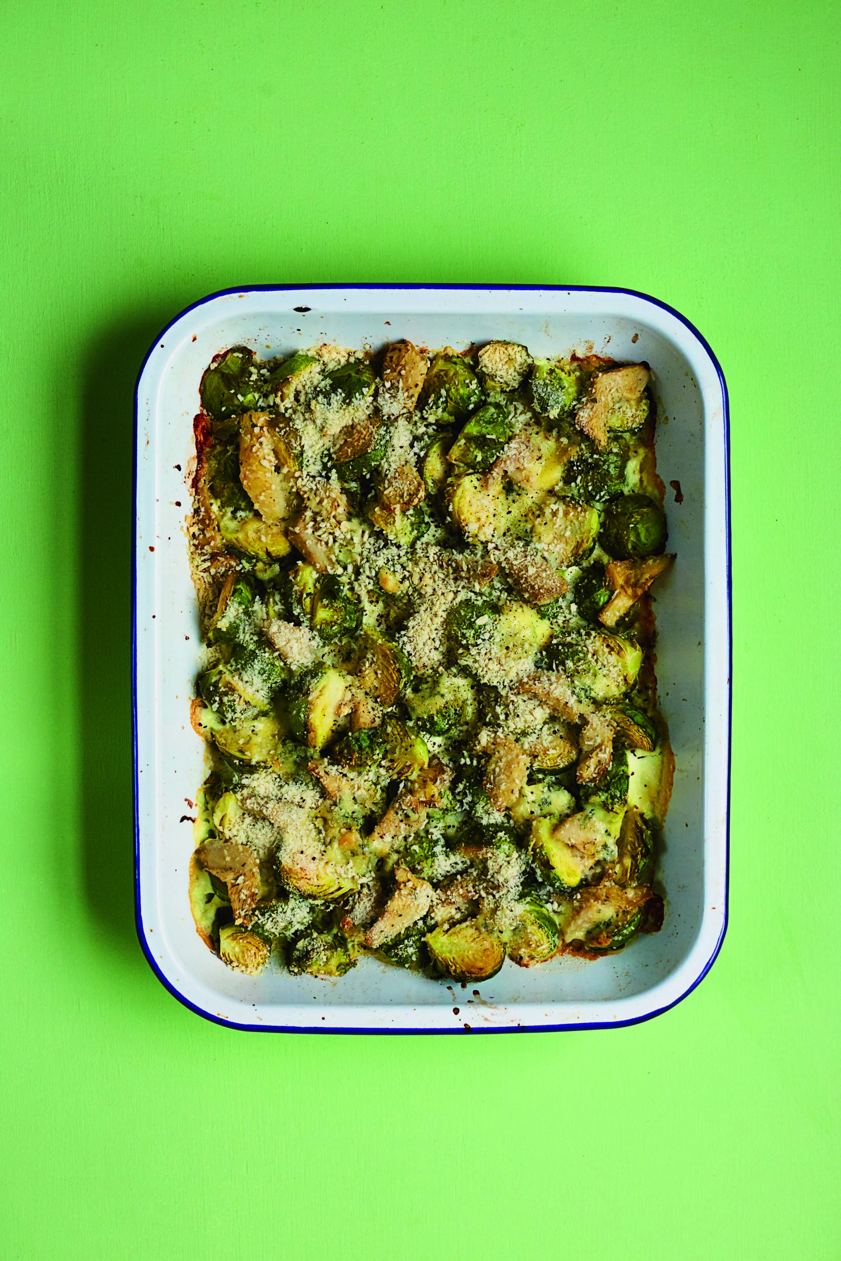 Crispy Sprout and Artichoke Gratin With Lemon and Blue Cheese