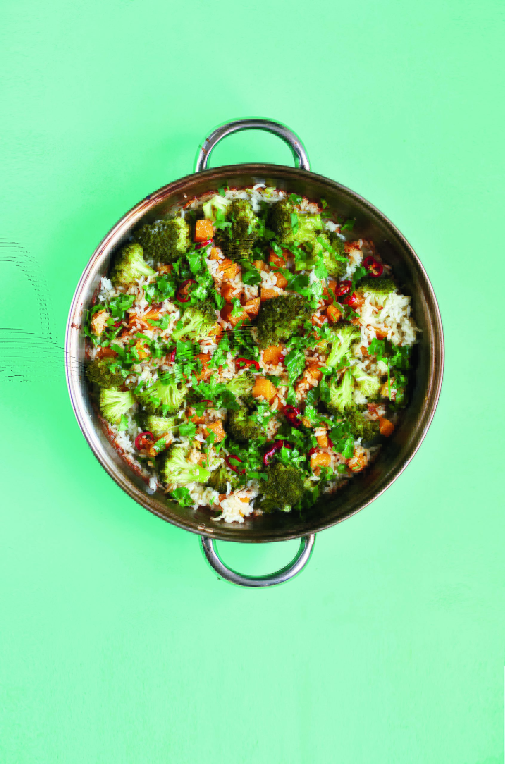 All-In-One Sticky Rice With Broccoli, Squash, Chilli and Ginger