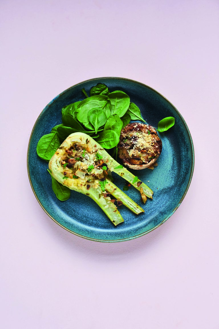Stuffed Roasted Fennel and Mushrooms With Gruyere