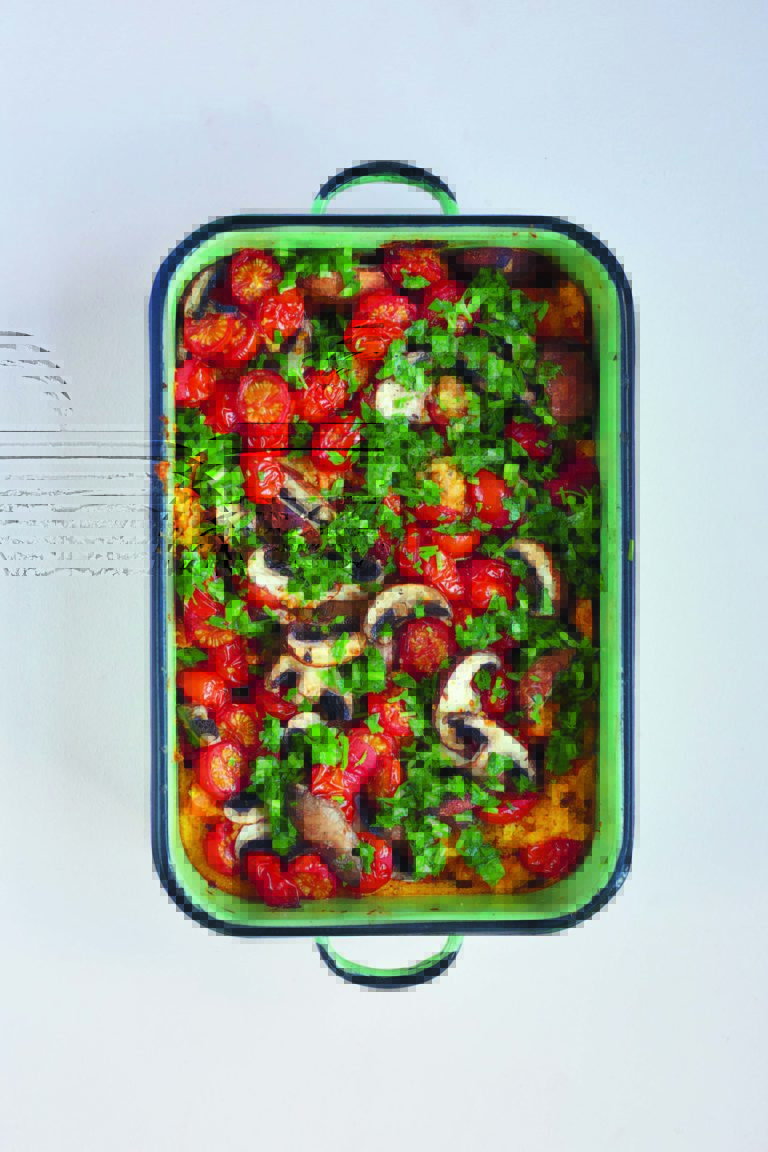 Warming Sweet Potato and Mushroom Polenta With Tomatoes