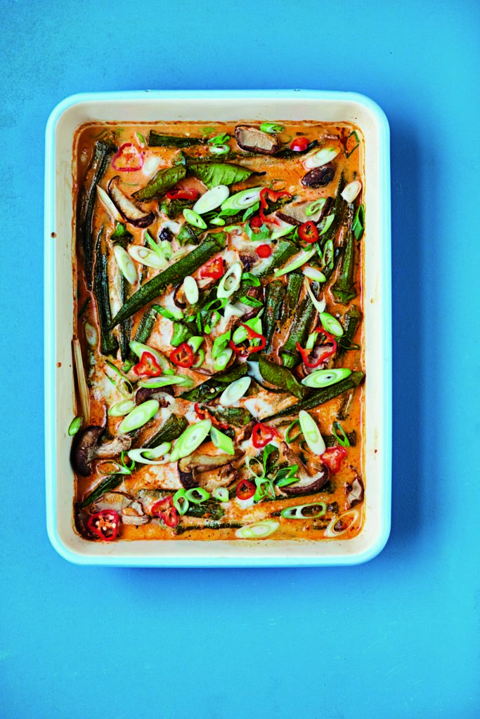 Quick Thai Okra With Oyster Mushrooms & Coconut Milk