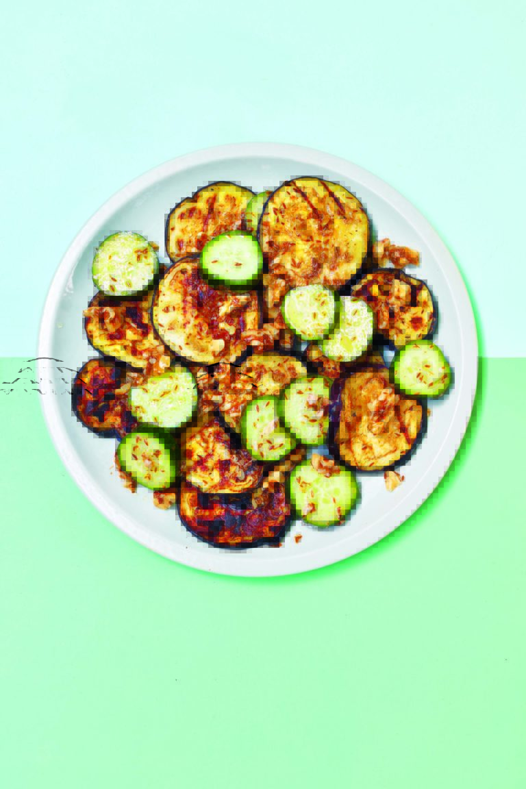 Rukmini Iyer’s Griddled Aubergine With Cucumber, Walnuts & Cumin