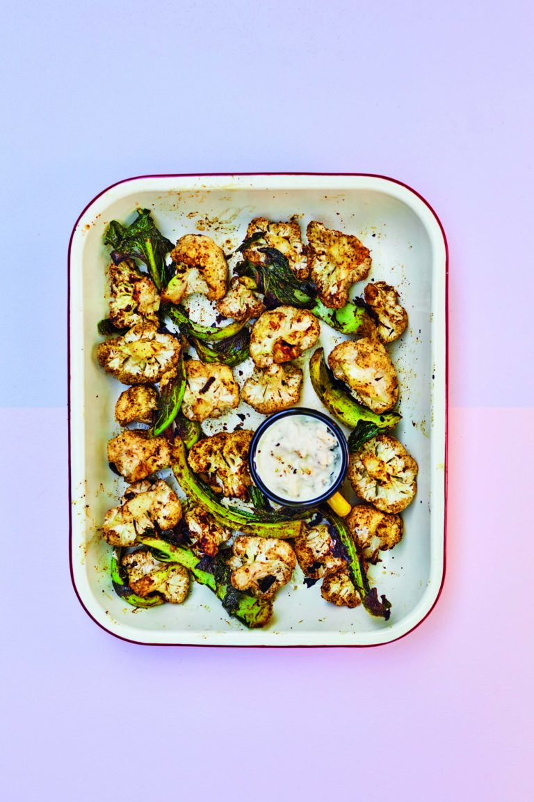 Jerk Cauliflower Wings with Blue Cheese and Sour Cream