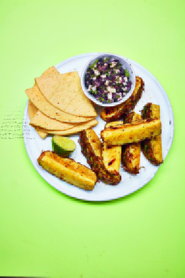 Griddled Feta, Pineapple and Black Bean Tacos With Chilli and Lime