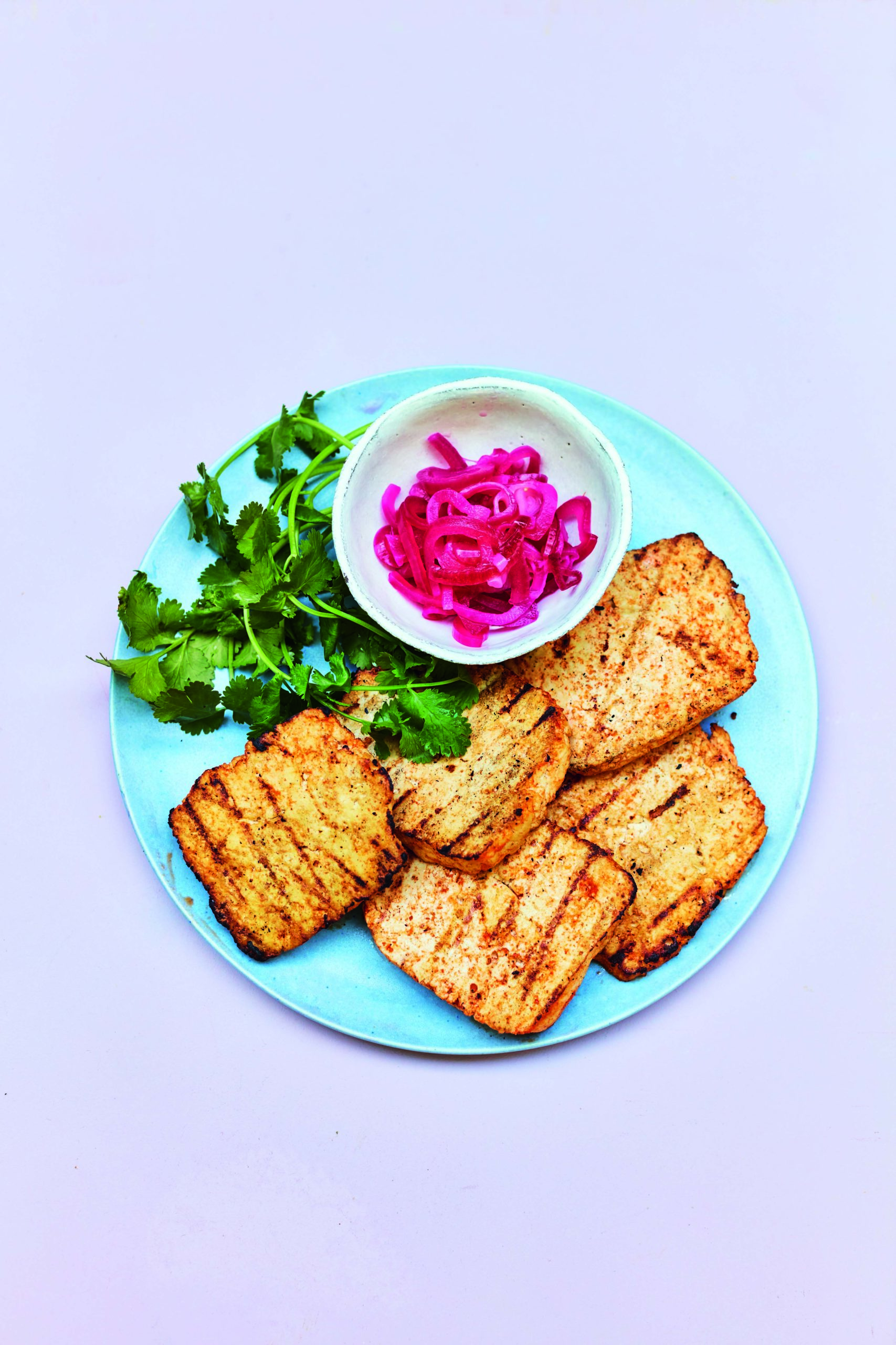 Sriracha Griddled Tofu with Pickled Onions, Lime and Coriander