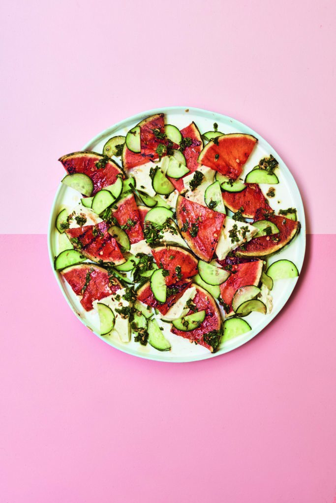 Grilled Watermelon with Feta, Cucumber and Mint