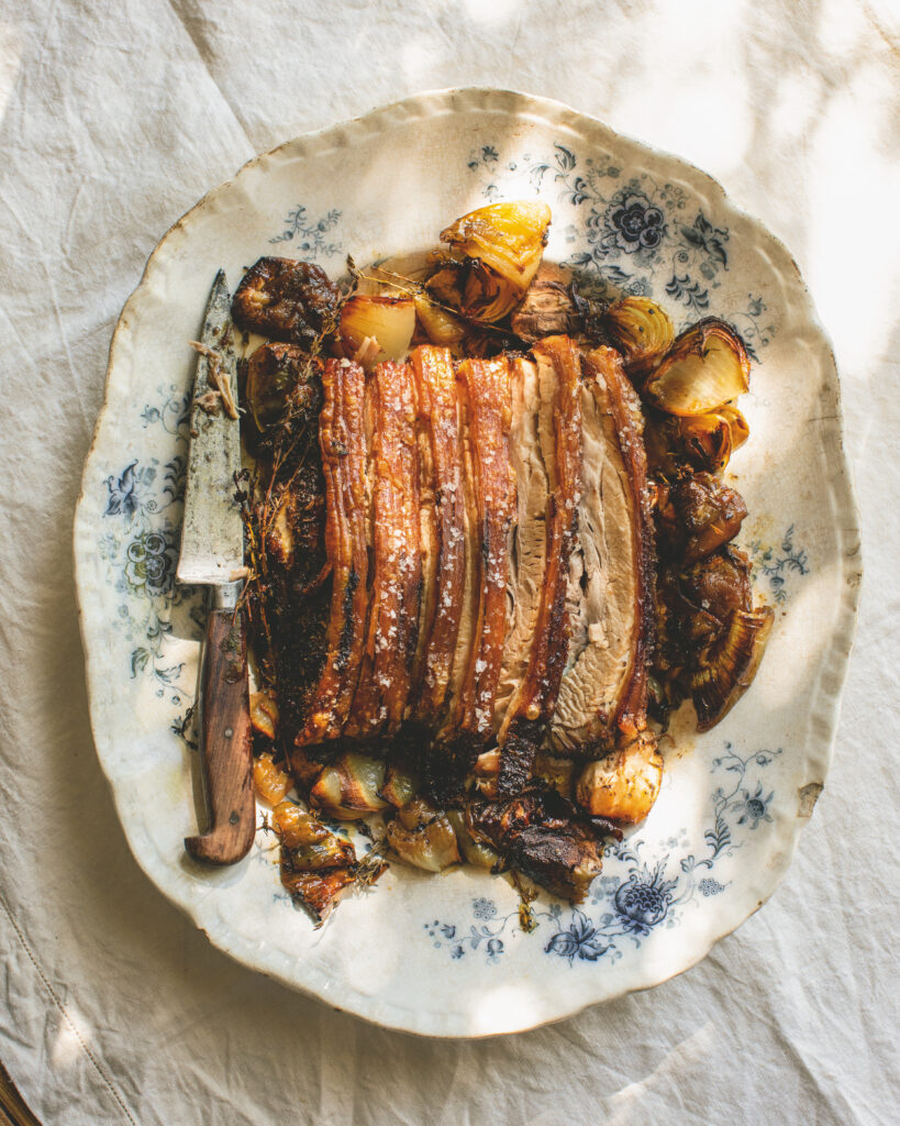 Slow roast crispy pork belly from the farm table