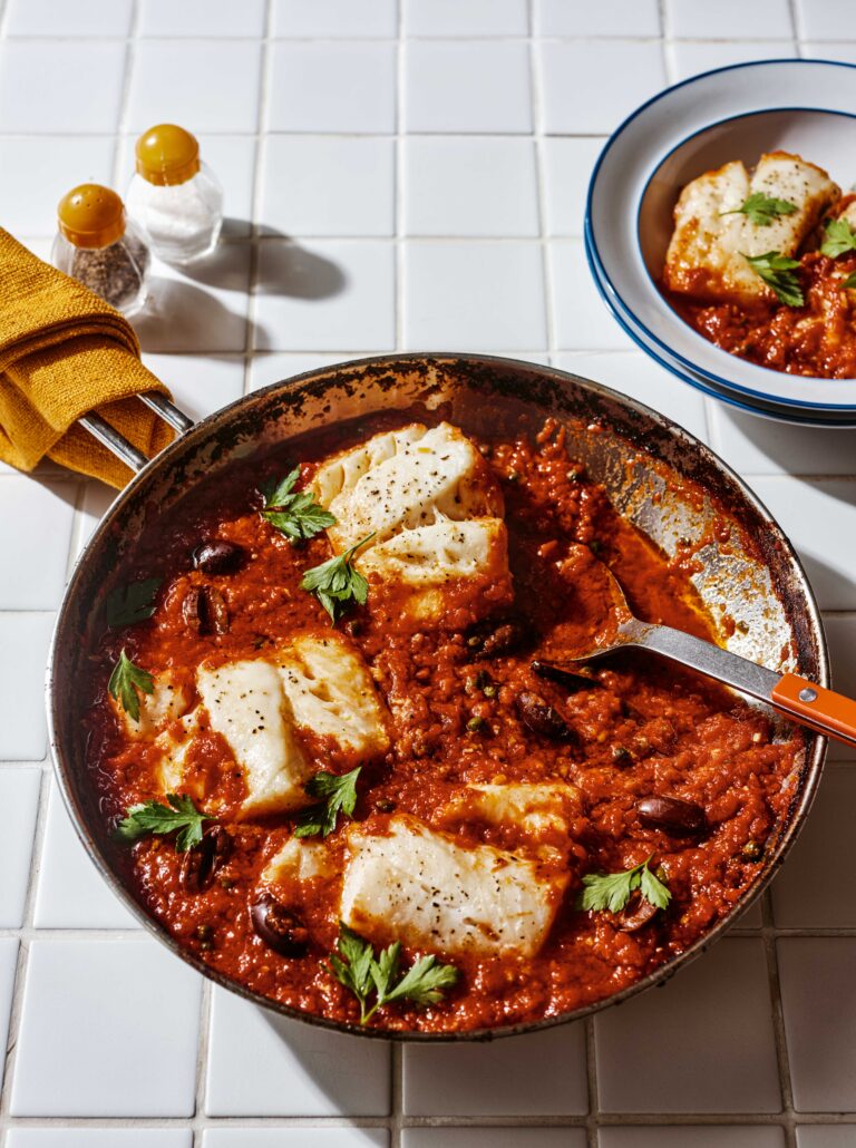 cod puttanesca, cod in tomato sauce
