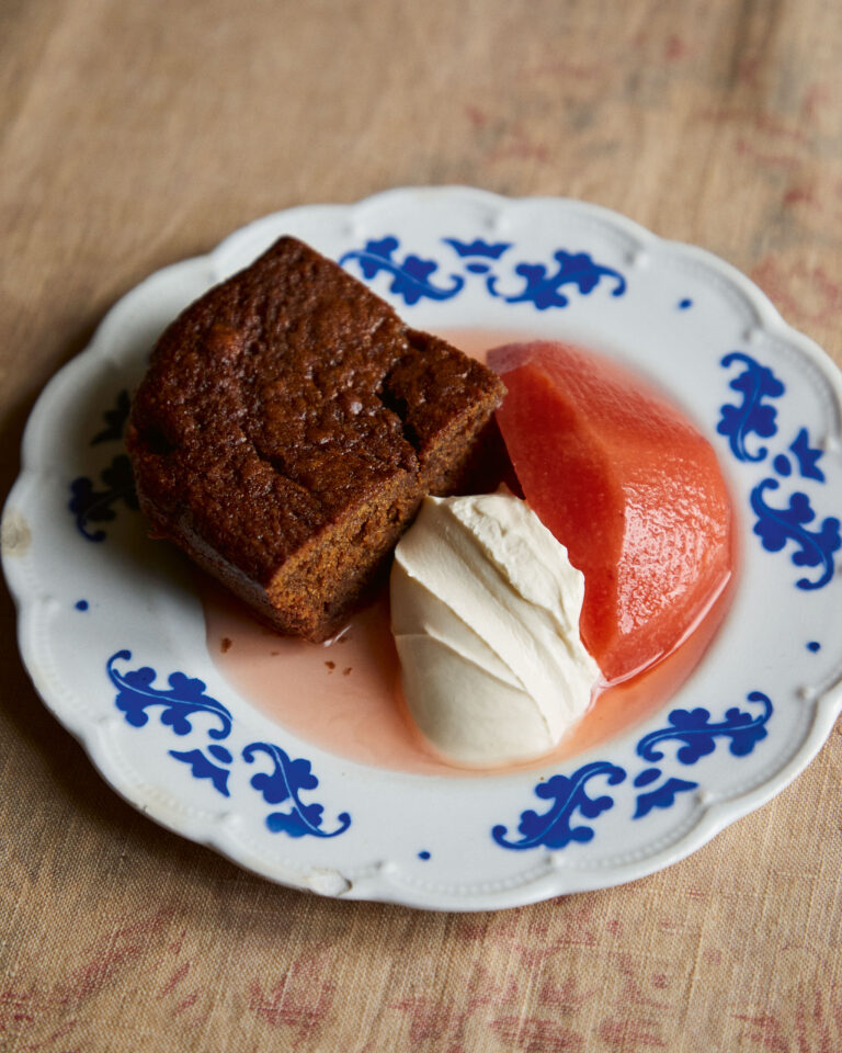 julius roberts ginger cake with poached quince recipe the farm table