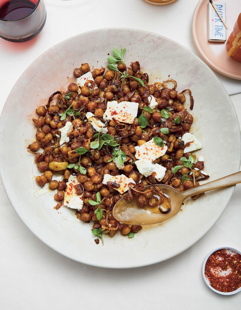 Alison Roman Frizzled Chickpeas and Onion with Feta and Oregano