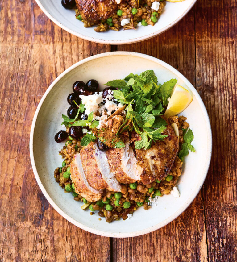 Jamie Oliver chicken and berry grain bowl