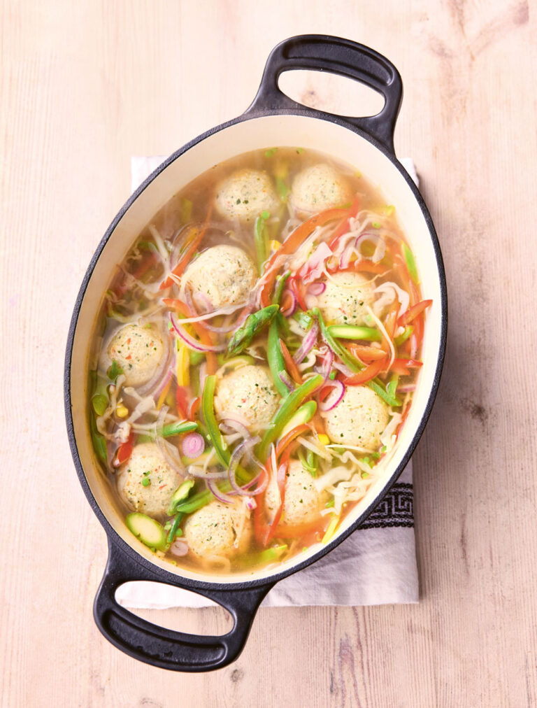Jamie Oliver chicken balls and rainbow broth