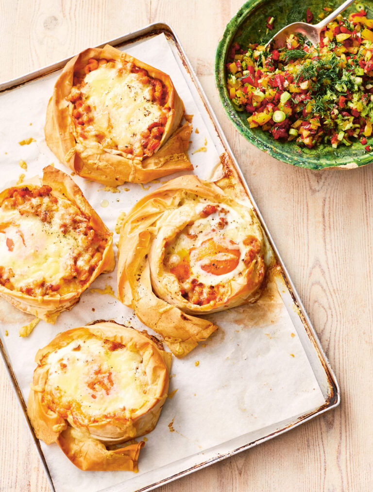 Jamie Oliver easy egg and bean filo twists