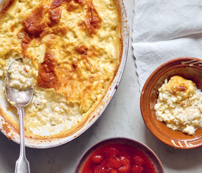 Jose Pizzaro Baked orange rice pudding with strawberry compote