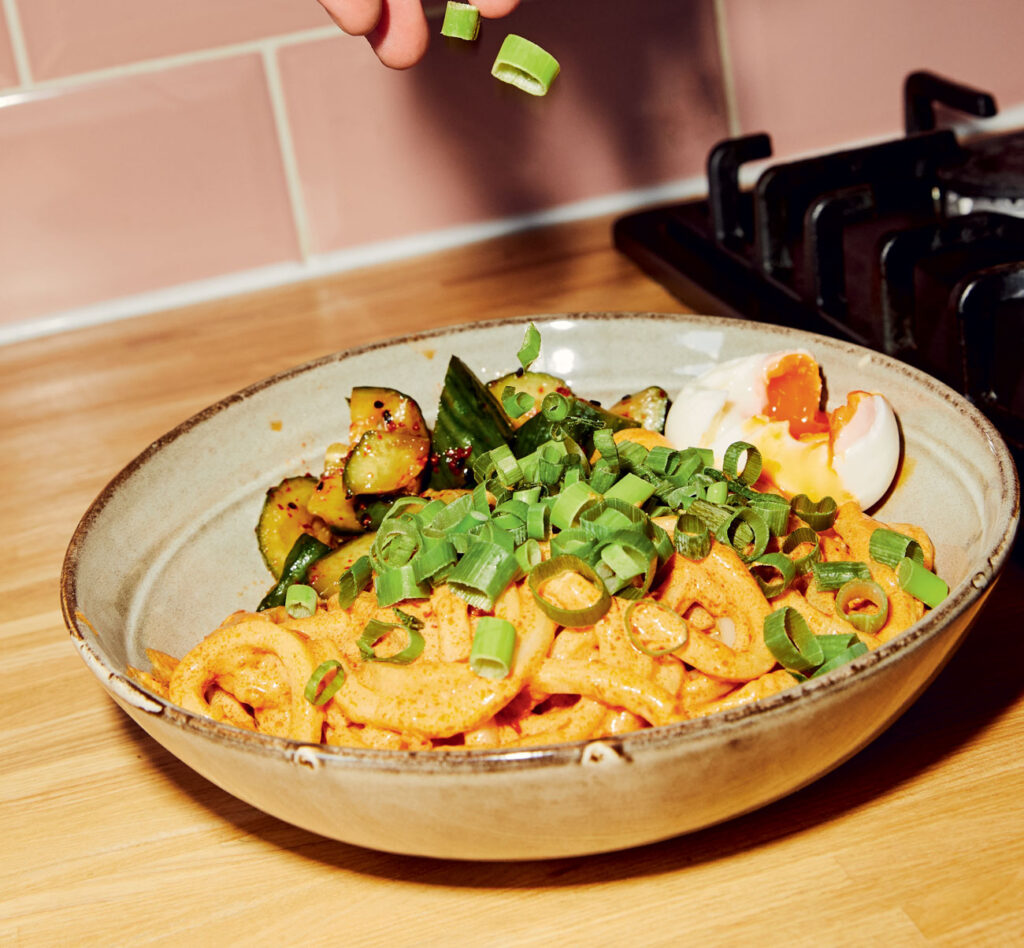 Justing Tsang's Spicy Garlic Butter Udon with smashed cucumber