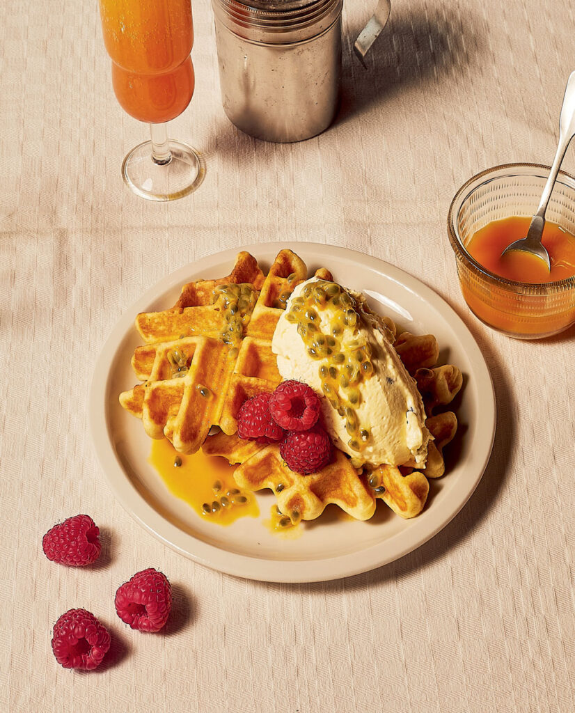 Passion fruit cheesecake waffle