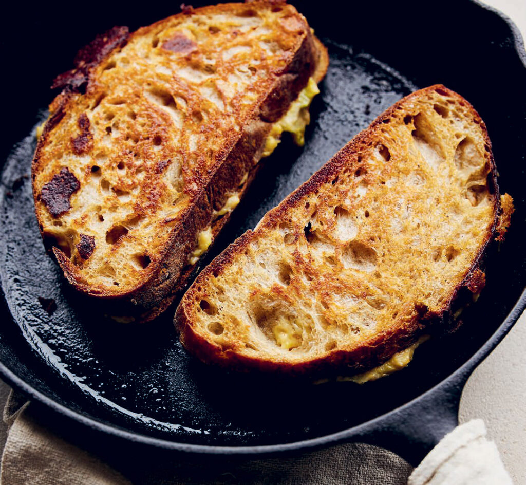 Emily Scott crab and brussels sprouts croque monsieur