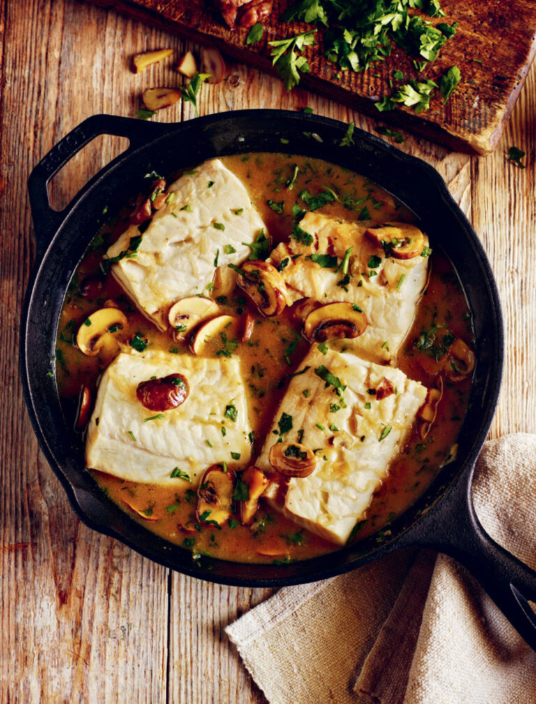 Rick Stein Braised Fillet of Haddock with Chestnut Mushrooms and Chestnuts
