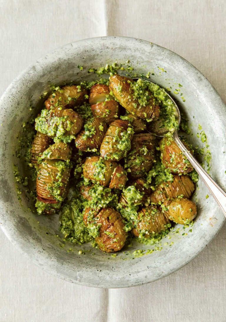 Madeleine Olivia's Watercrest and Pea Pesto Hasselback Potatoes