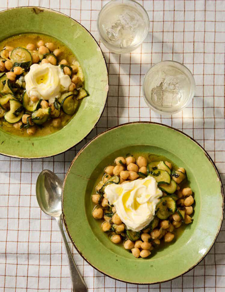 Soft Courgettes with Chickpeas, Lemon and Mint recipe by Alexandra Dudley