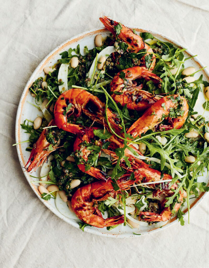 Charred Prawns, Cannellini Beans and Fennel