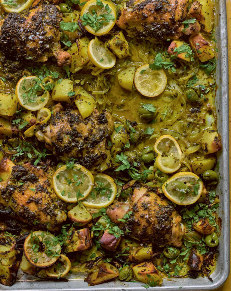 Traybake Chicken with Potatoes, Preserved Lemon and Olives