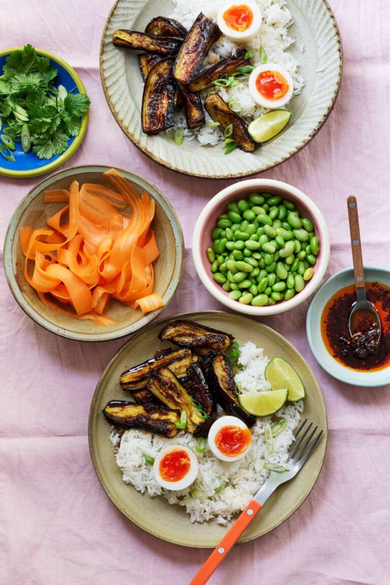 Sticky Aubergine Rice Bowls by Sophie Gastman