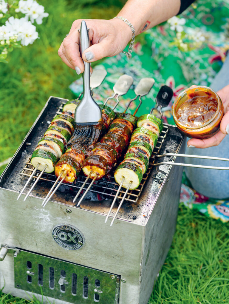 Genevieve Taylor Sausage and Courgette Skewers with BBQ Sauce Glaze