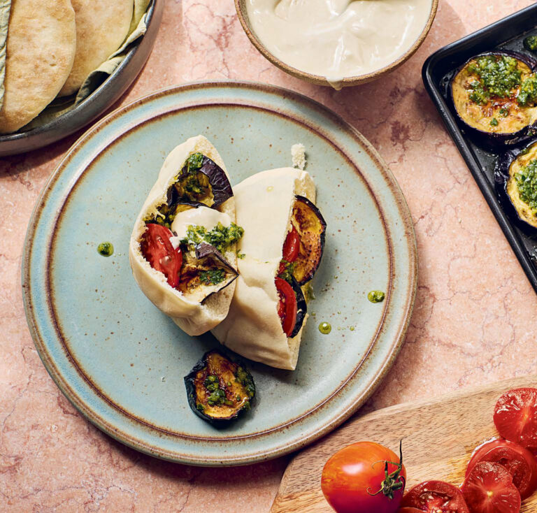 Honey and Co Aubergine, Preserved Lemon and Tomato Pitta Pockets