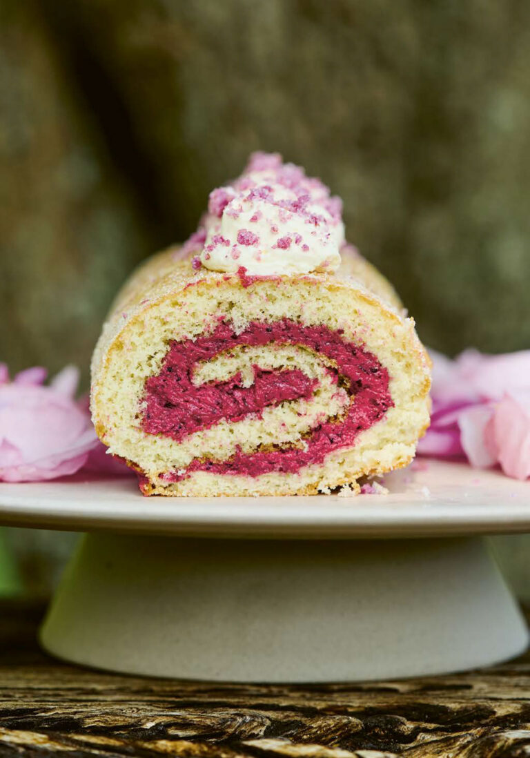 Blackcurrant and Rose Roulade