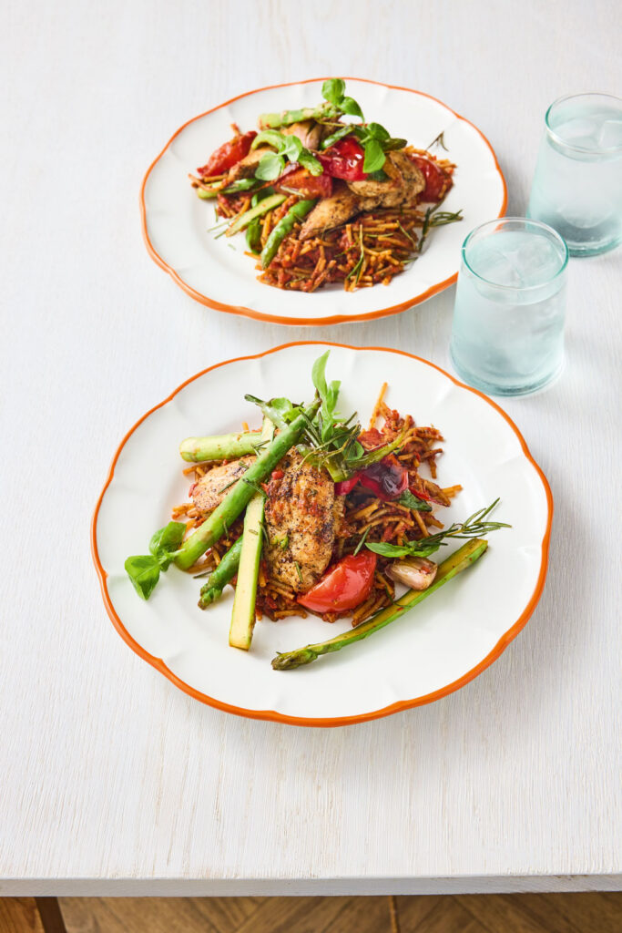 Jamie Oliver’s Rosemary Chicken and Fried Red Spaghetti