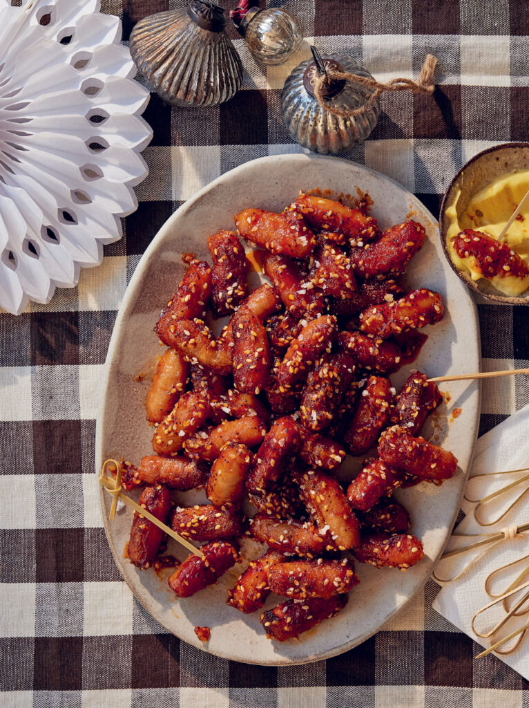 Sticky ‘Everything’ Cocktail Sausages