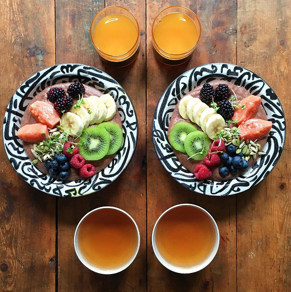 Malted Sorghum Porridge symmetry bowl with fresh fruit and porridge