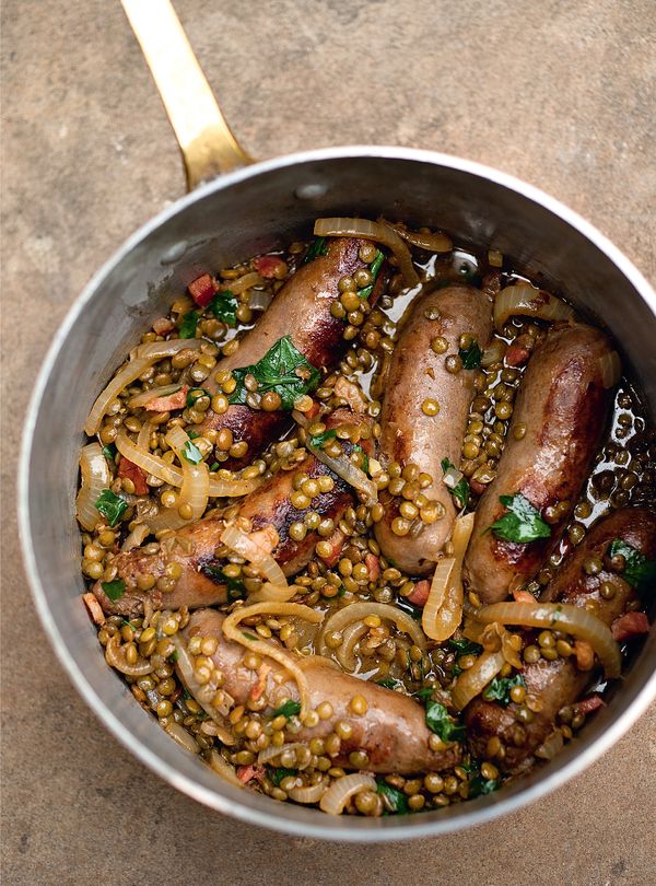 What to cook with lentils | Sausage with Lentils Angela Hartnett