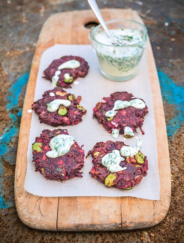 vegan dinner party recipes beetroot cumin fritters peace and parsnips