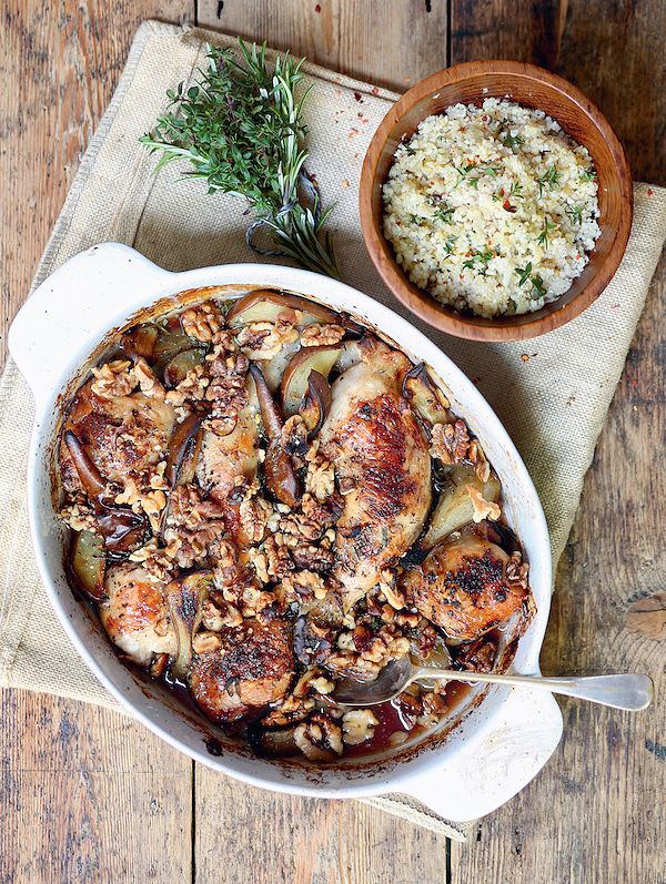 best pear recipes cardamom walnut and chicken traybake able and cole