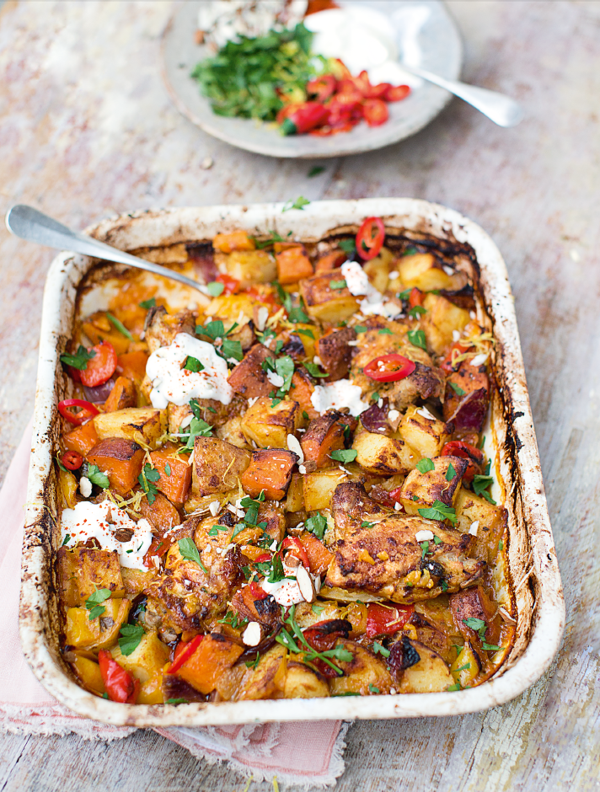 Chicken and Chorizo Bake, Peppers, Sweet Potatoes and Spuds | Spanish Summer Lunch 