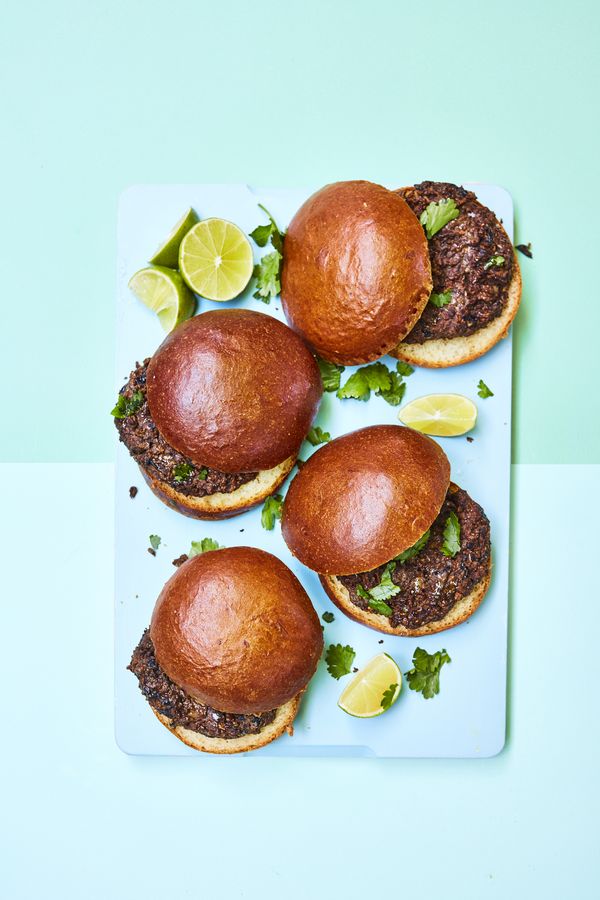 Rukmini Iyer Chipotle Mushroom and Black Bean Burgers with Peanut and Lime | Easy Vegan Barbecue Recipe