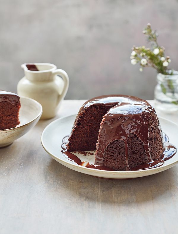 Classic British puddings from Mary Berry chocolate steamed pudding with chocolate sauce simple comforts