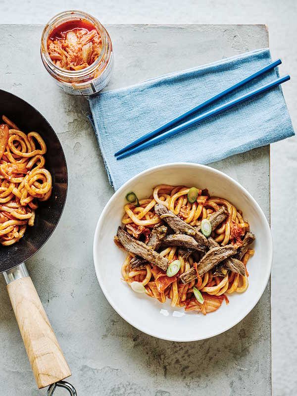 Marinated Beef with Kimchi Udon Noodles from The Noodle Cookbook