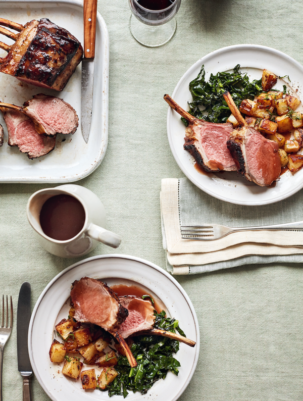 mary berry simple comforts roast rack of lamb with minted garlic potatoes