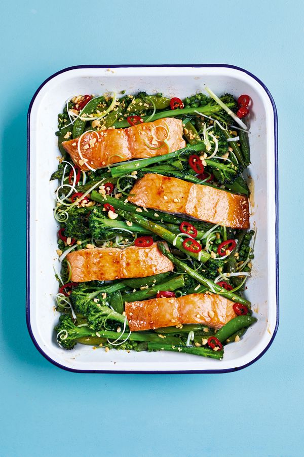 10 Quick & Healthy One Tray Oven Recipes from The Quick Roasting Tin - sticky soy and roasted salmon