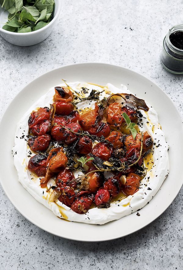 virtual dinner party recipes hot charred tomatoes yoghurt ottolenghi simple
