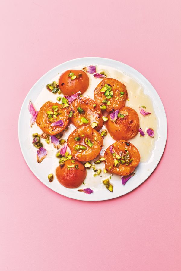 Rukmini Iyer Simply Roasted Apricots with Rose and Pistachio | Easy Vegan Barbecue Recipe