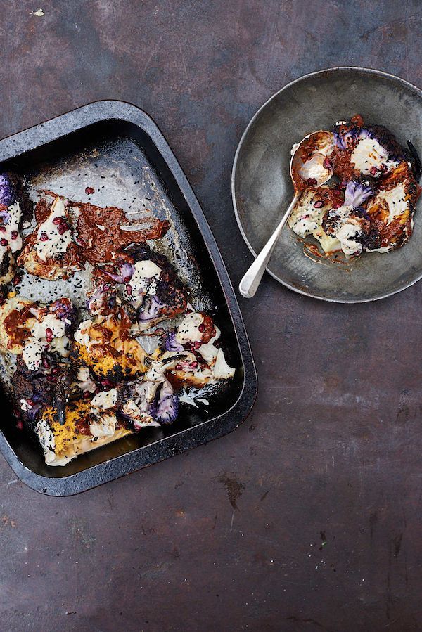 best pomegranate recipes roasted cauliflower with pomegranate yoghurt caravan dining all day