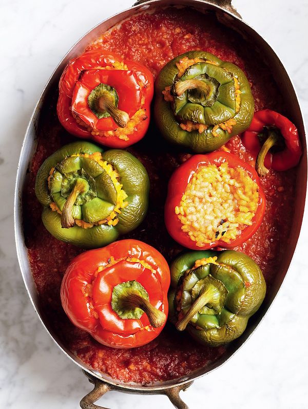 eat the seasons summer claudia roden stuffed peppers with rice in tomato sauce the food of spain