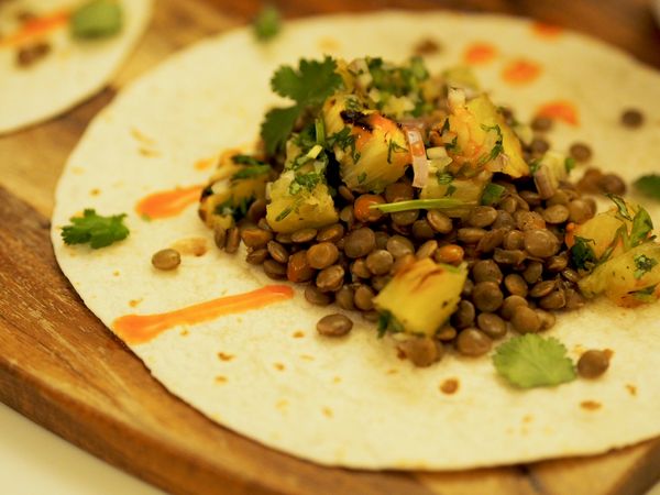 Spiced Lentil Tacos with Grilled Pineapple Salsa | Healthy Midweek Meal